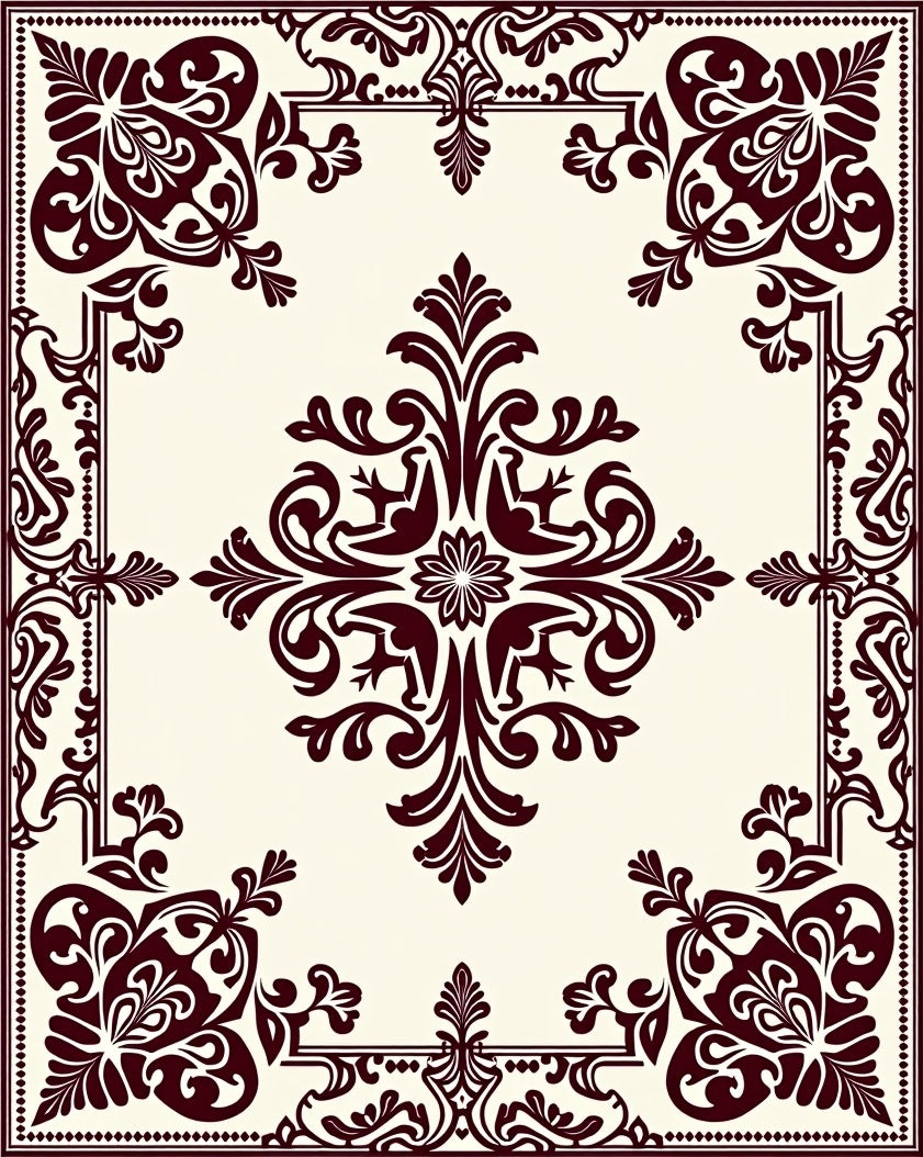 Rich Burgundy Floral Scrollwork Centerpiece Rug