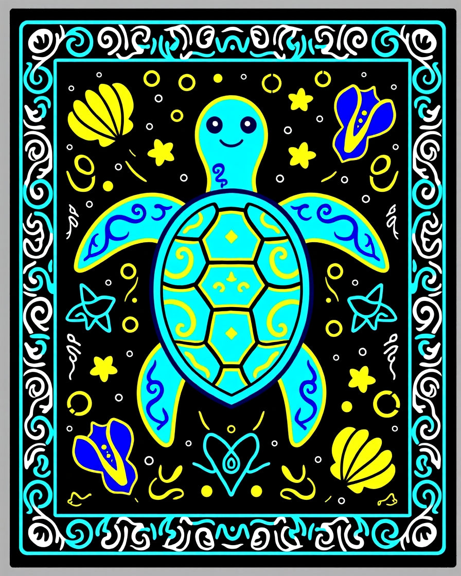 Whimsical Teal Turtle Marine Life Rug
