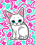 Cute White Cat Pink Teal Scribbles Rug