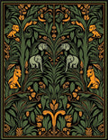Emerald Green Folk Art Elephants Rug