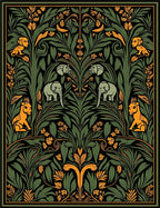 Emerald Green Folk Art Elephants Rug