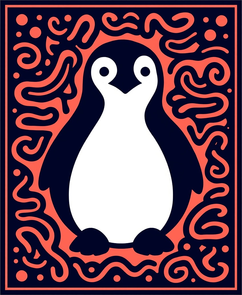 Playful Penguin Coral Swirl Navy Rug