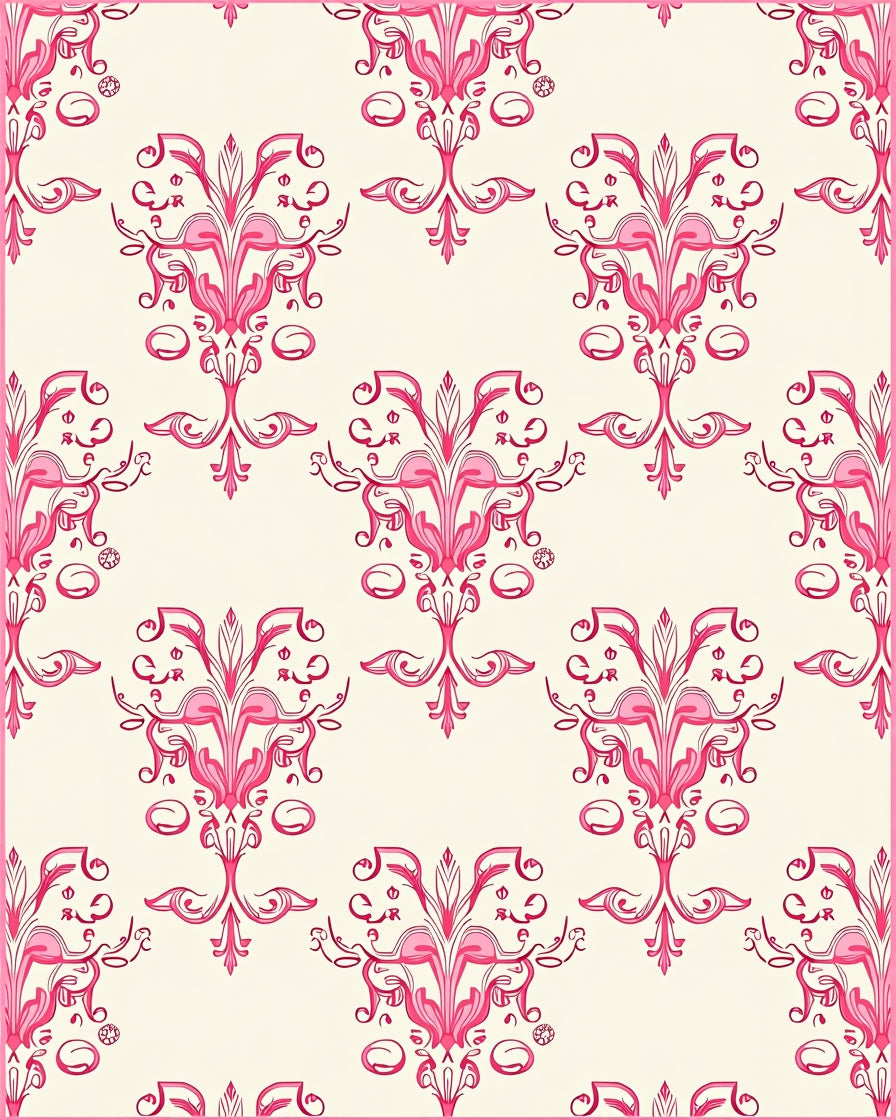 Pink Damask Floral Scroll Work Rug