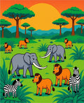 Safari Animals Sunset Meadow Scene Rug
