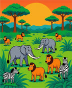 Safari Animals Sunset Meadow Scene Rug