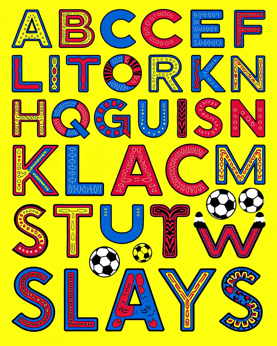 Bold Alphabet Soccer Balls Yellow Rug