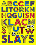 Bold Alphabet Soccer Balls Yellow Rug