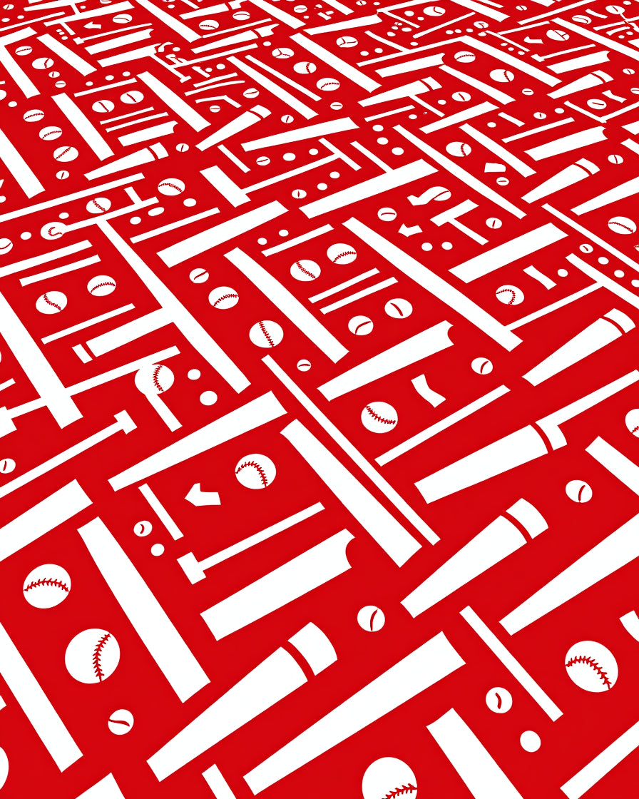 Red White Baseball Bats Balls Rug