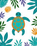 Tropical Sea Turtle Aqua Orange Foliage Rug