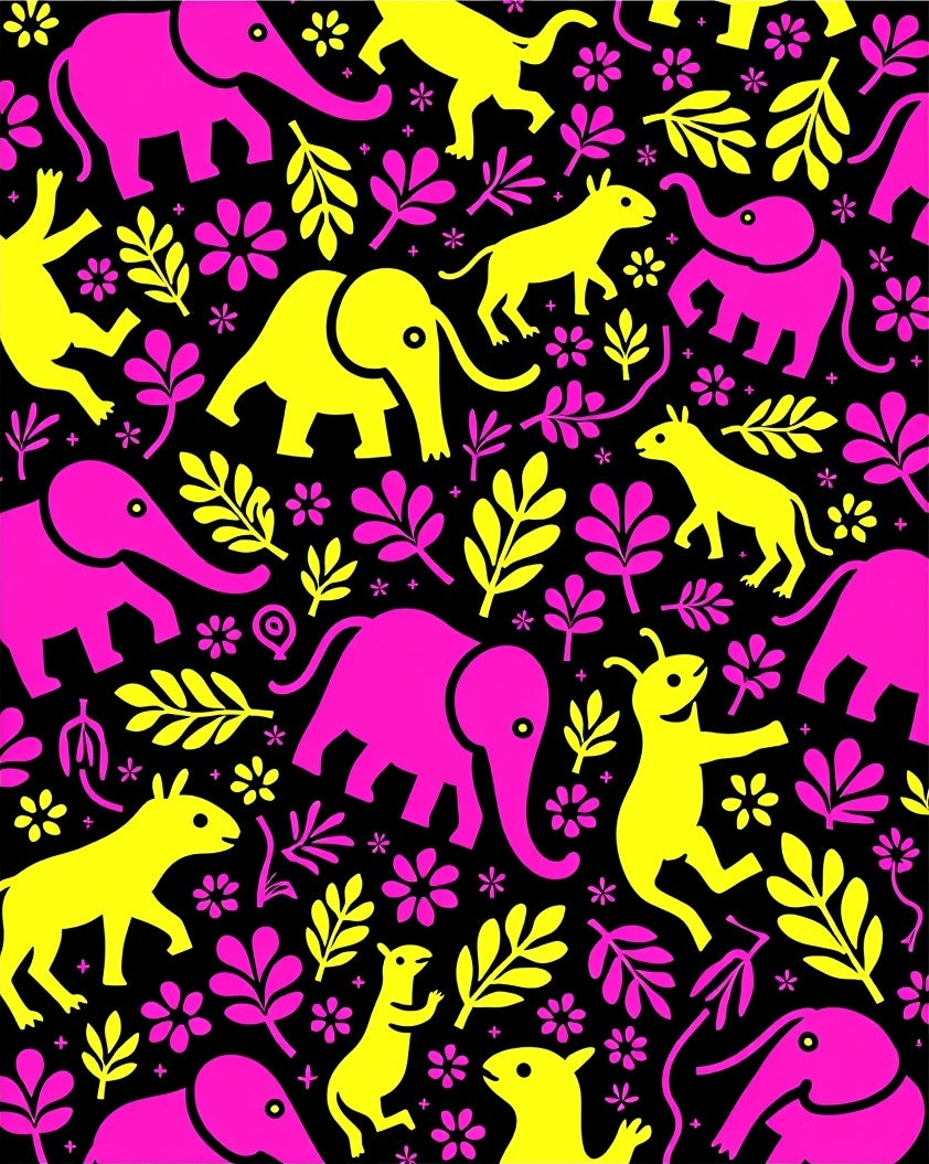 Pink Yellow Elephant Floral Zoo Rug