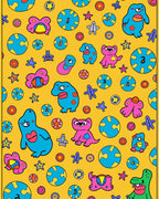 Playful Blue Pink Creatures Yellow Ground Rug