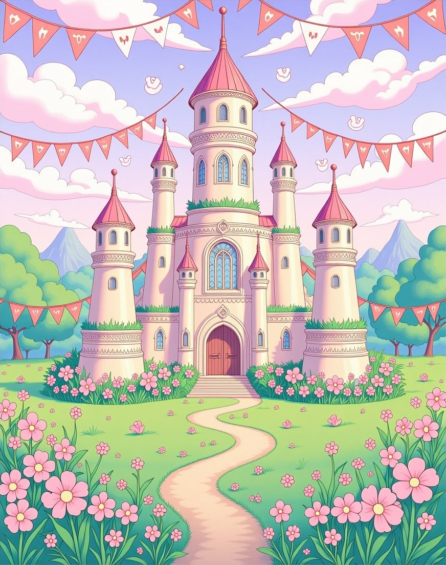 Pink Castle Pastel Garden Meadow Rug