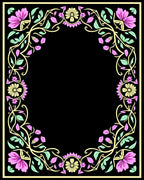 Pink Floral Yellow Leaf Vine Border Rug