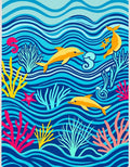 Playful Yellow Dolphins Coral Waves Rug