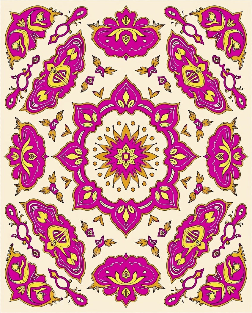 Bright Fuchsia And Gold Medallion Rug