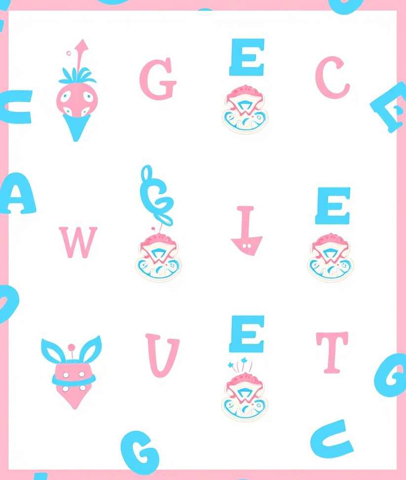 Pink Blue ABC Alphabet Whimsical Rug