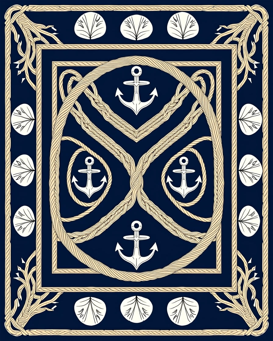 Nautical Navy Anchor Rope Mandala Rug