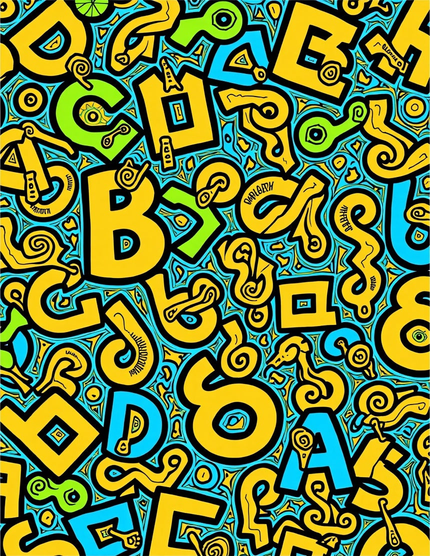 Bold Yellow Blue Groovy Letters Rug