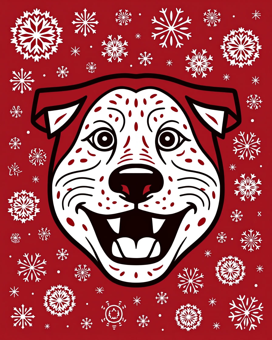 Crimson Dog Snowflakes Festive Greeting Rug