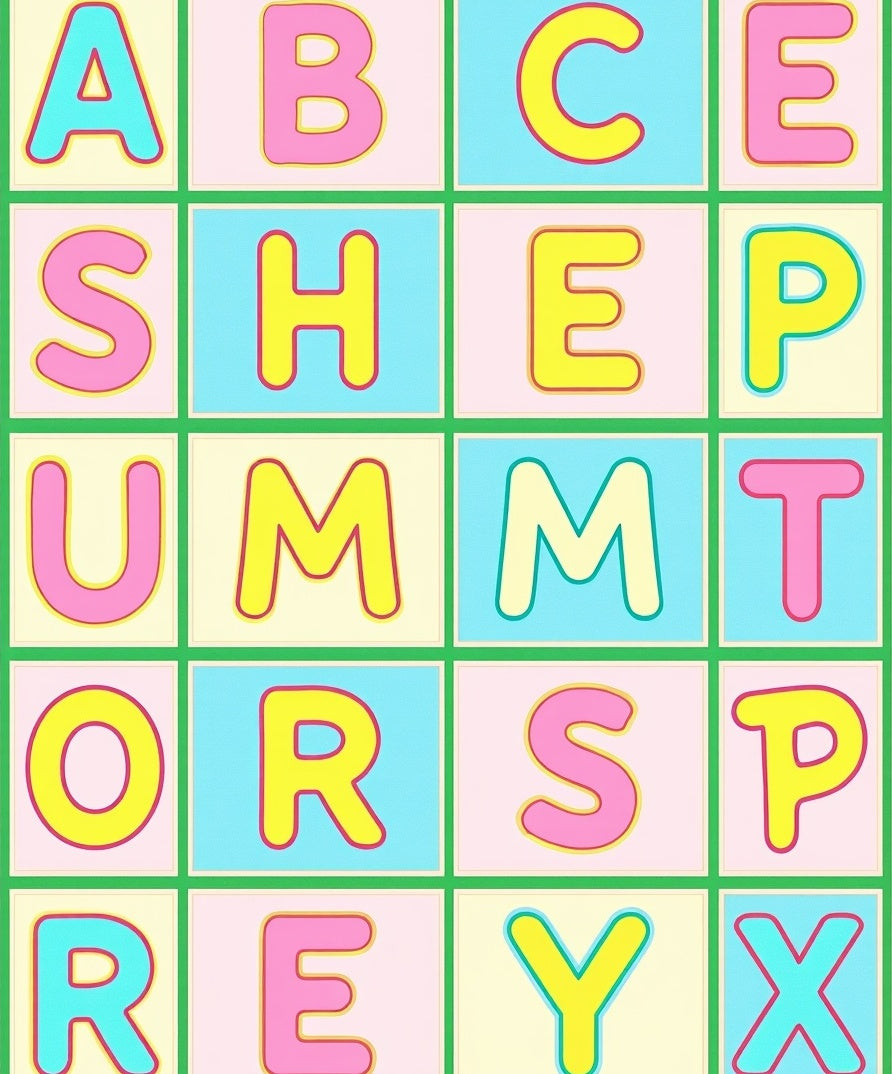 Alphabet Grid Cheerful Color Block Rug