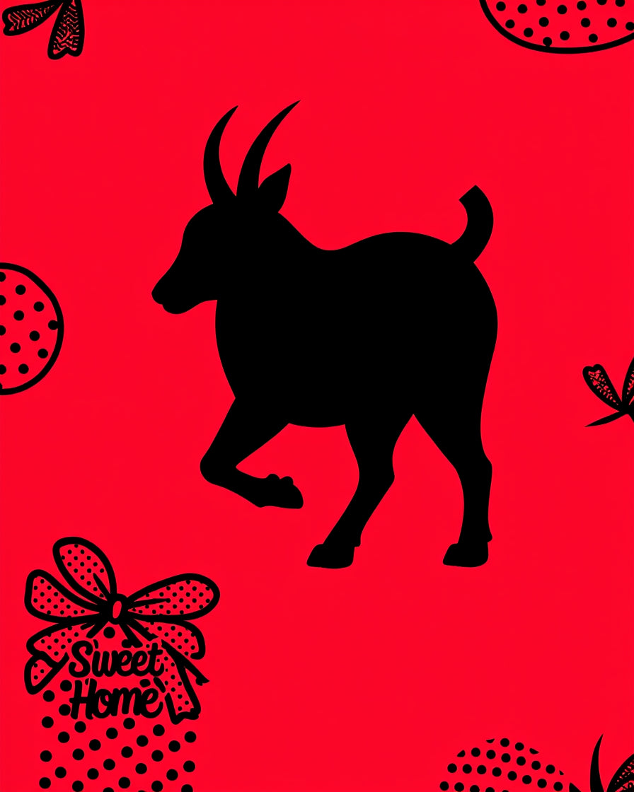 Bold Black Goat Red Background Bow Rug