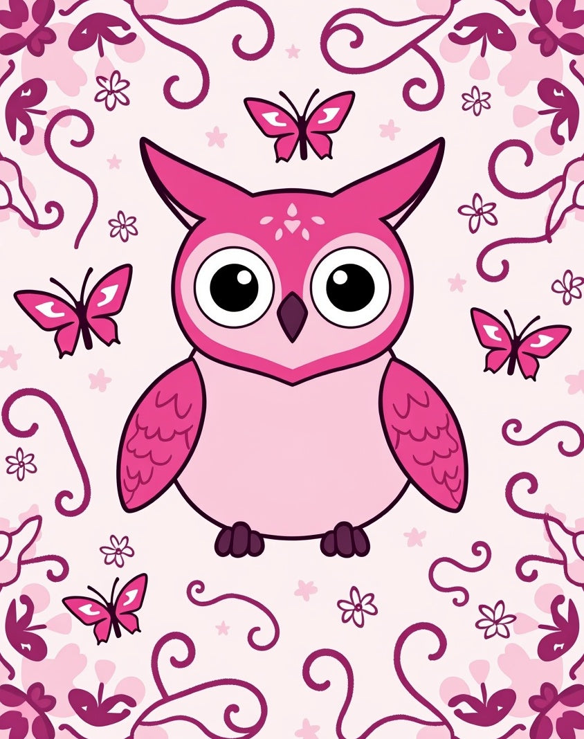 Cute Pink Owl Butterfly Garden Rug