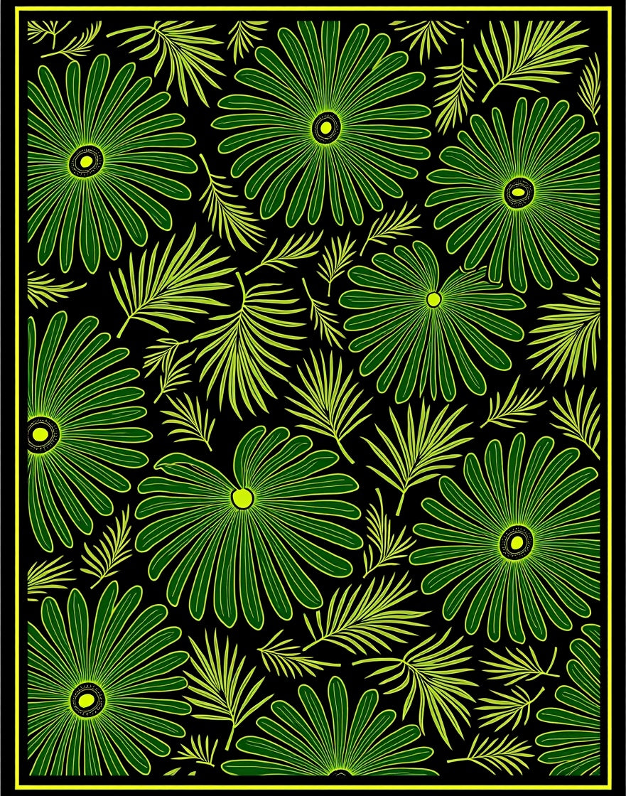 Vibrant Green Tropical Floral Medley Rug