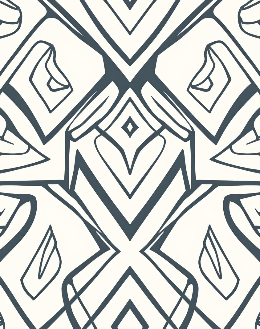 Dark Slate Gray Abstract Geometric Symmetry Rug