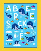 Blue Whimsical Cartoon Whale Alphabet Rug