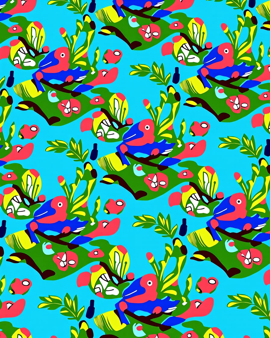 Bright Blue Tropical Bird Foliage Rug