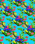 Bright Blue Tropical Bird Foliage Rug