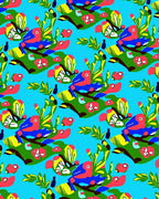 Bright Blue Tropical Bird Foliage Rug