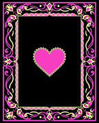 Vibrant Pink Yellow Floral Heart Border Rug