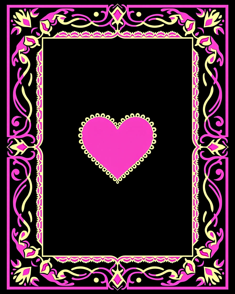 Vibrant Pink Yellow Floral Heart Border Rug