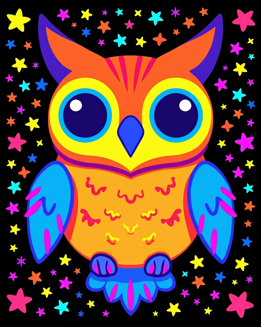 Vibrant Neon Owl Stars Rug