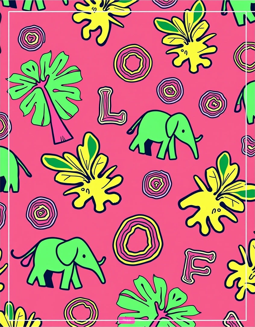 Vibrant Pink Elephant Tropical Foliage Rug