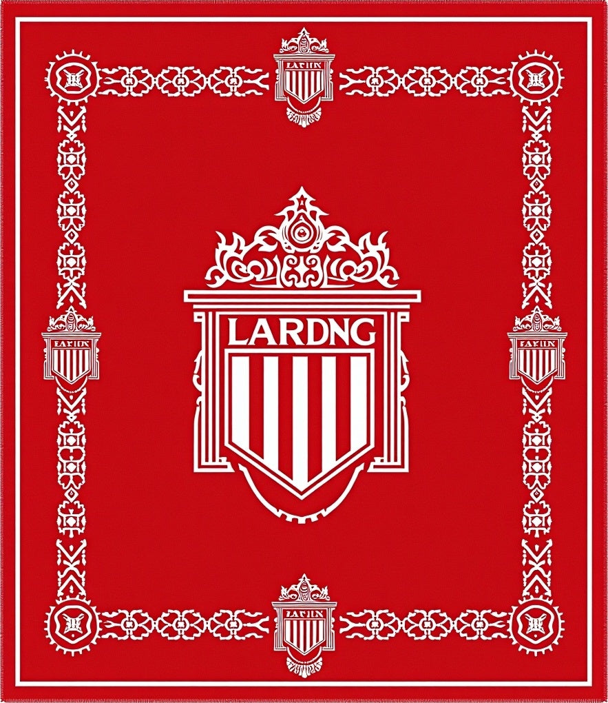 Bold Red Striped Emblem Border Rug