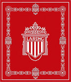 Bold Red Striped Emblem Border Rug