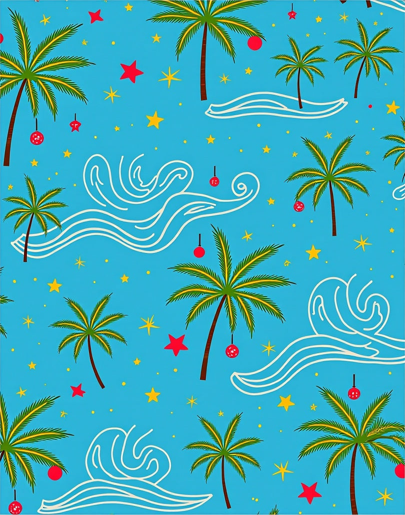 Tropical Palm Trees with Ornate Waves Rug