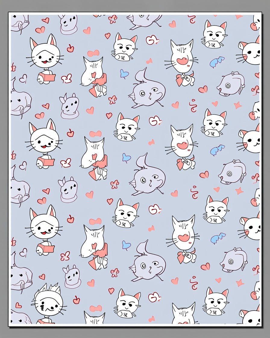 Whimsical Blue Cat Hearts Illustration Rug