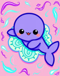 Cute Purple Whale Swirl Medallion Rug