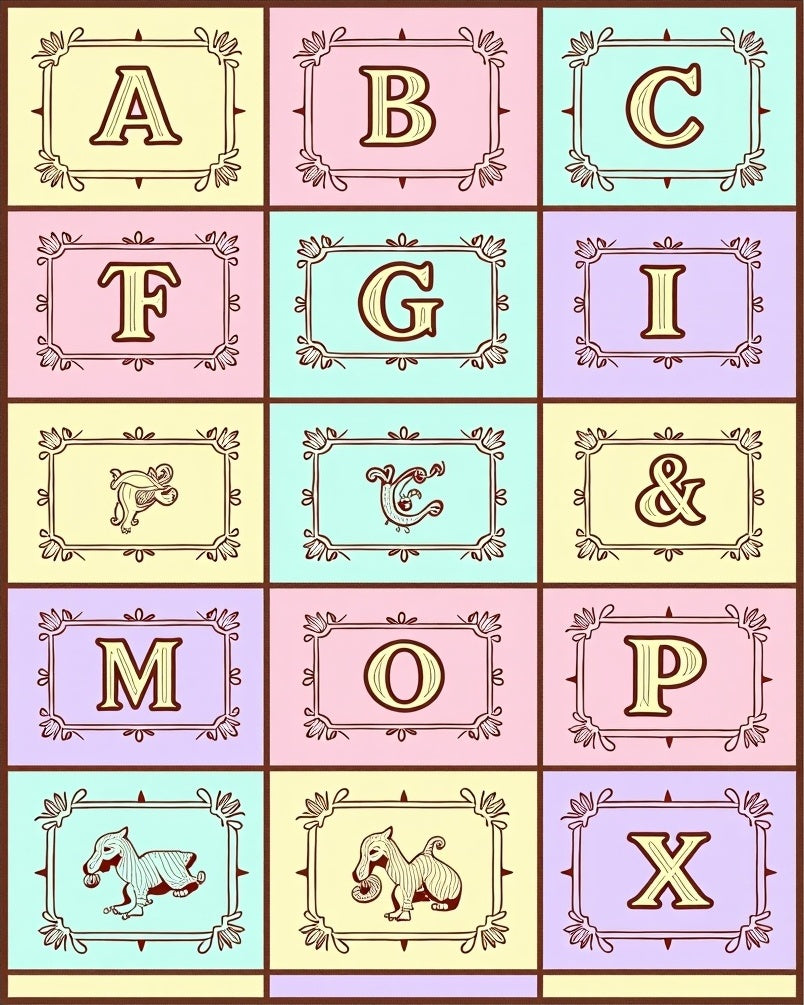 Whimsical Alphabet Creatures Pastel Rug