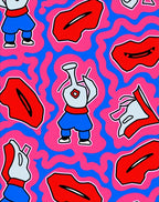 Pop Art Red Lips Blue Figure Swirls Rug