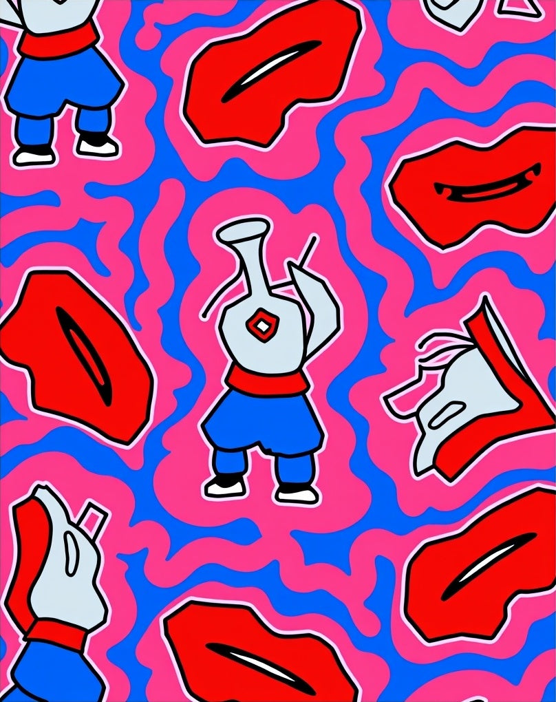 Pop Art Red Lips Blue Figure Swirls Rug