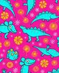 Bright Pink Turquoise Dinosaur Floral Medley Rug