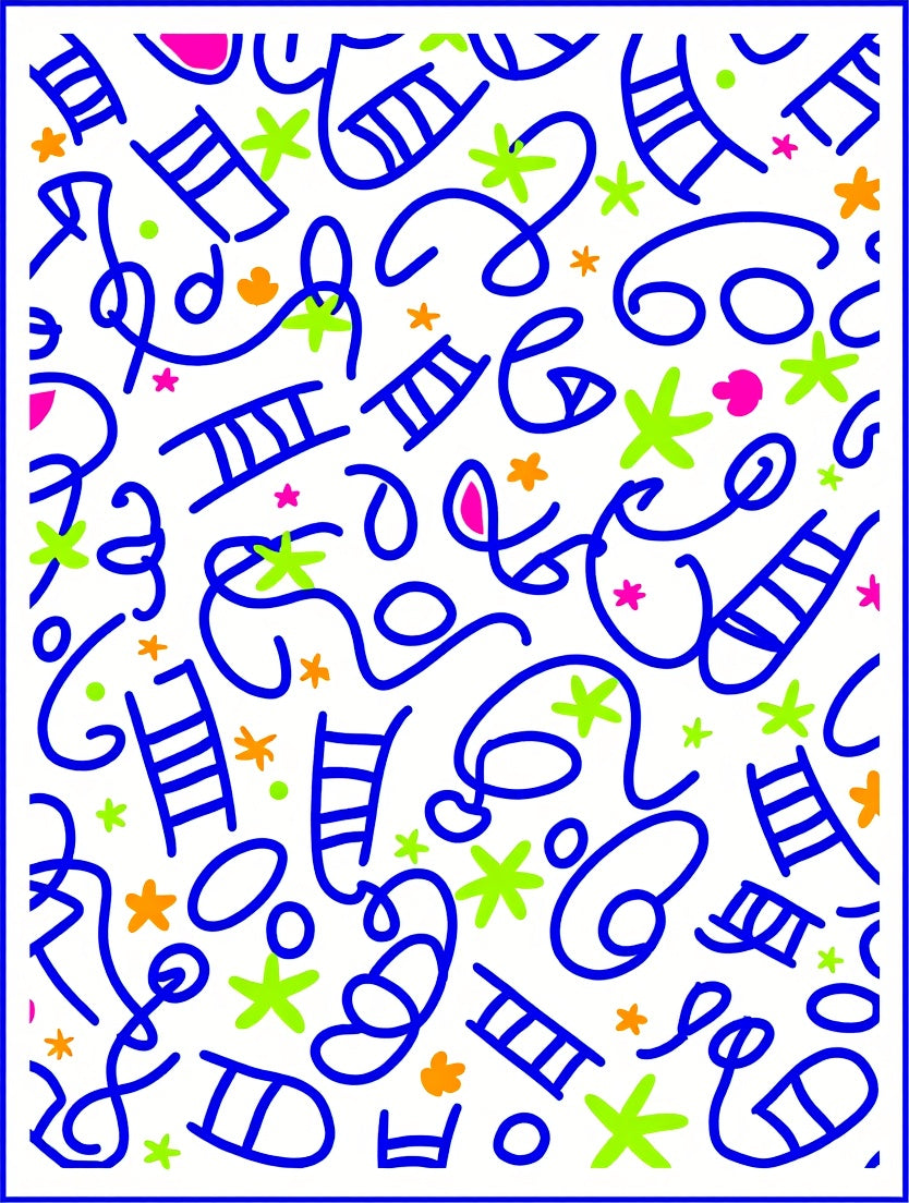 Playful Blue Line Doodle Abstract Rug