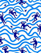 Navy Blue Figures Ocean Waves Rug