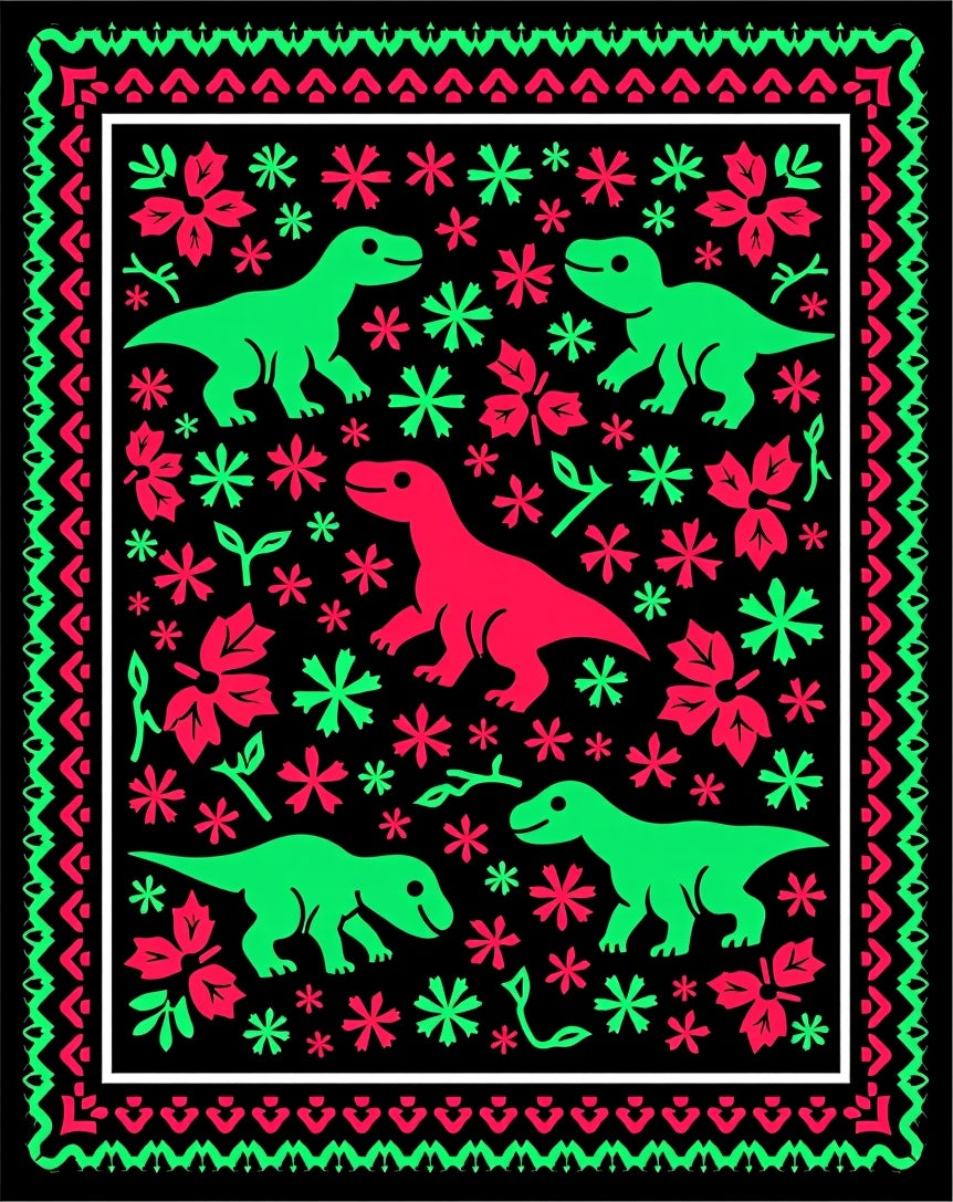 Dinosaur Flower Garden Black Rug