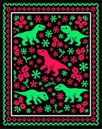Dinosaur Flower Garden Black Rug