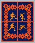 Orange Figures Blue Geometric Narrative Rug